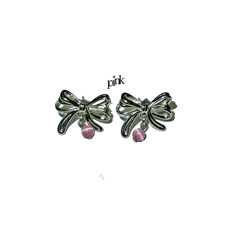 Silver ribbon drop earring (4color)