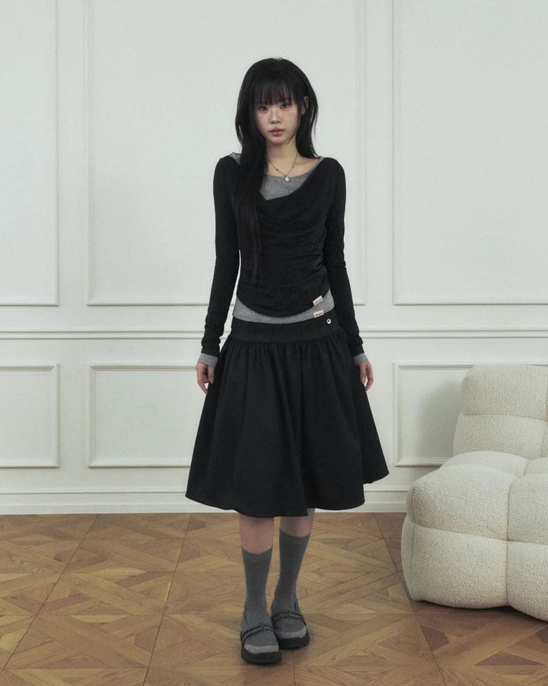 MUMU クラシックボタンミディスカート