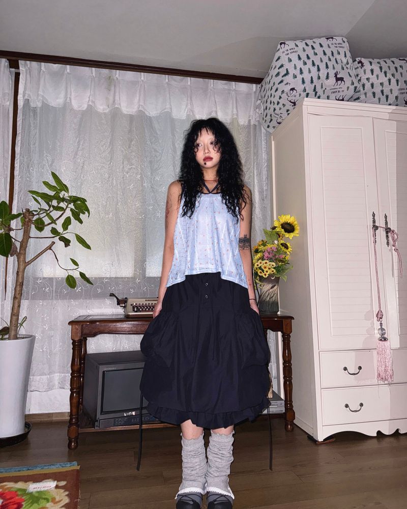 (3color) Frill Around Pocket Balloon Skirt