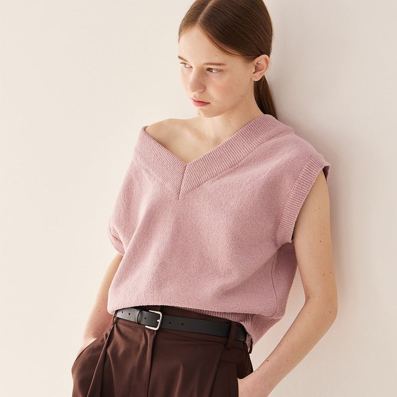 Crumble v-neck vest_pink lavender