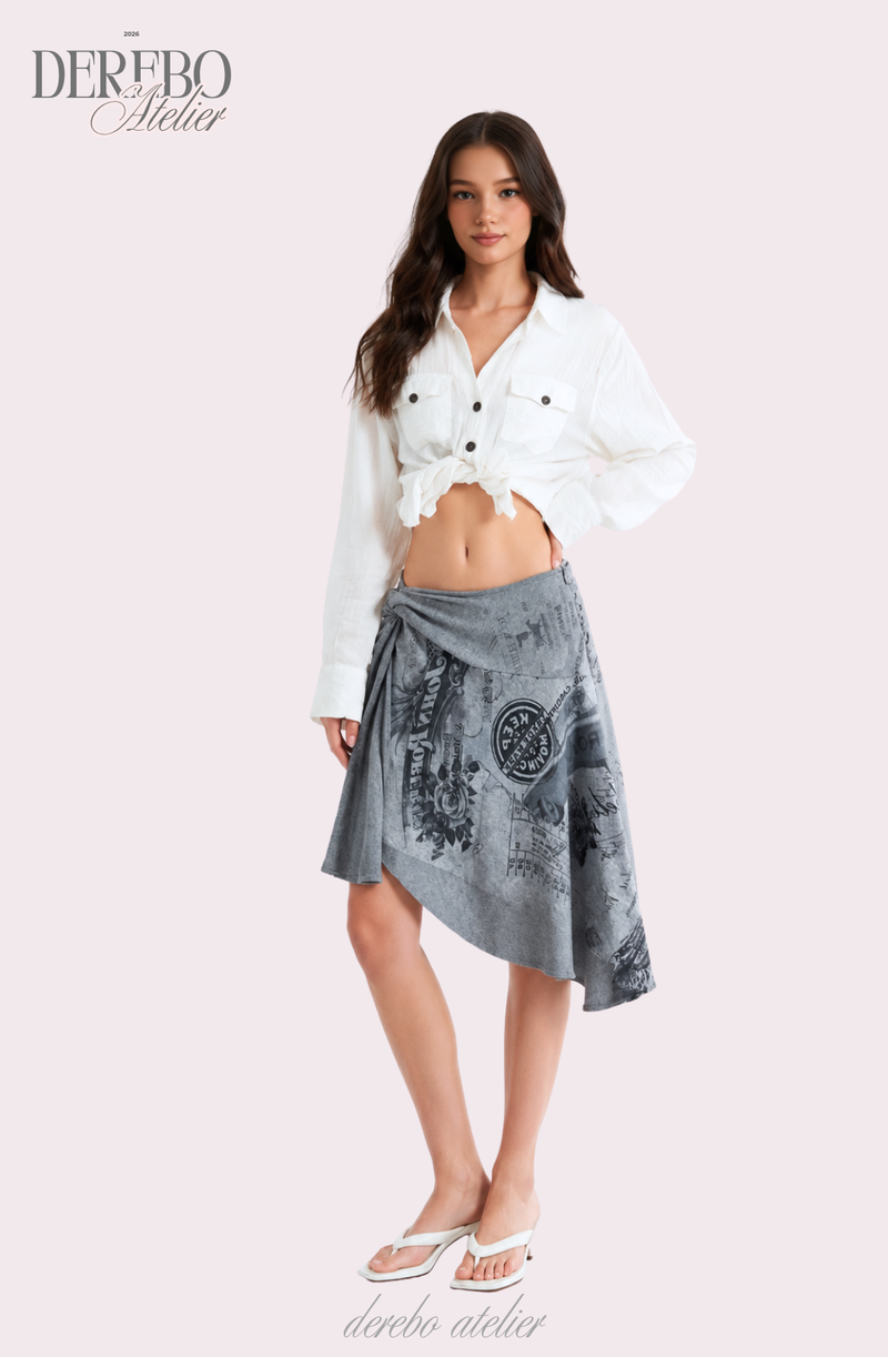 Gray Paper Unbalanced Midi Skirt