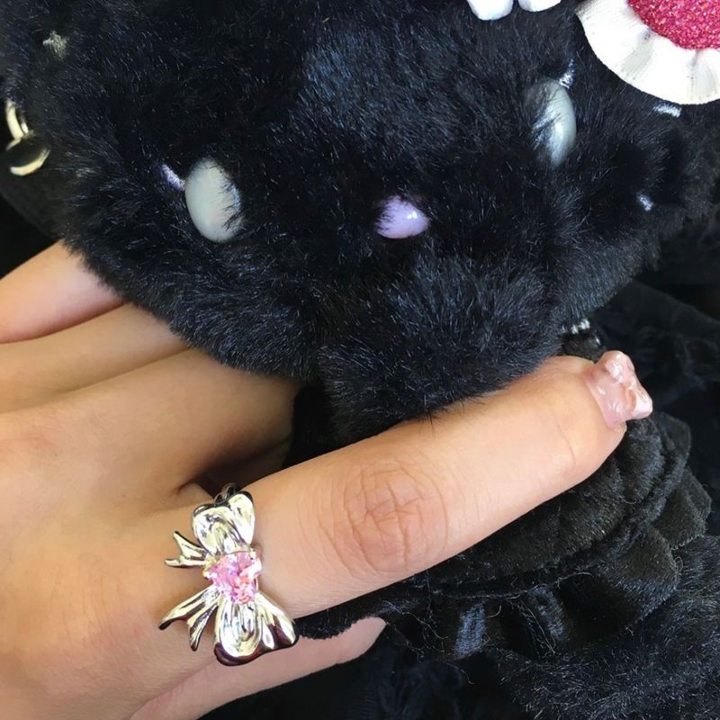 Pink heart Ribbon Ring