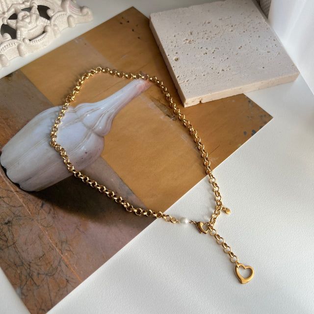 hay Bold Heart Fresh Water Pearl Necklace Two Way y Choker Necklace