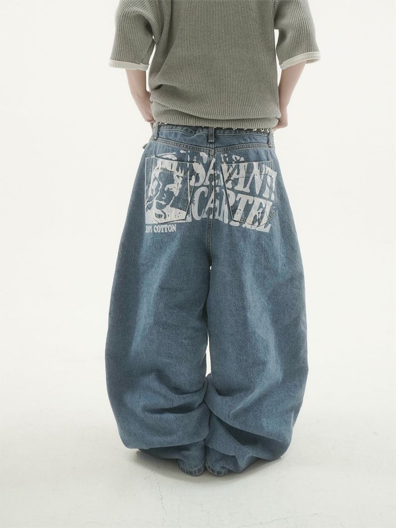 Cattle painting denim pants -2C