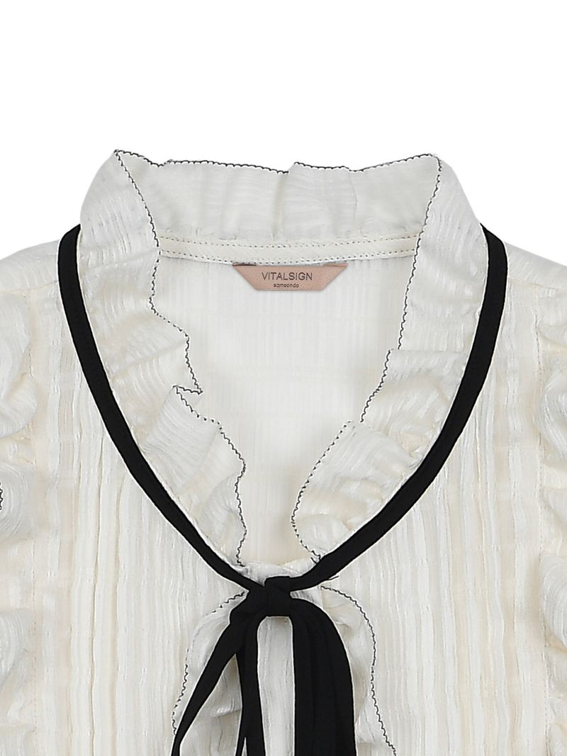 Frill Shirring Ribbon Blouse
