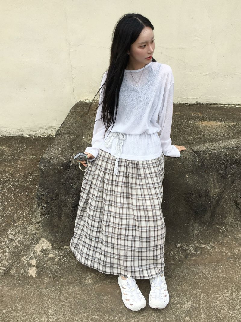 Maple Check Banded Shirred Skirt (3c)