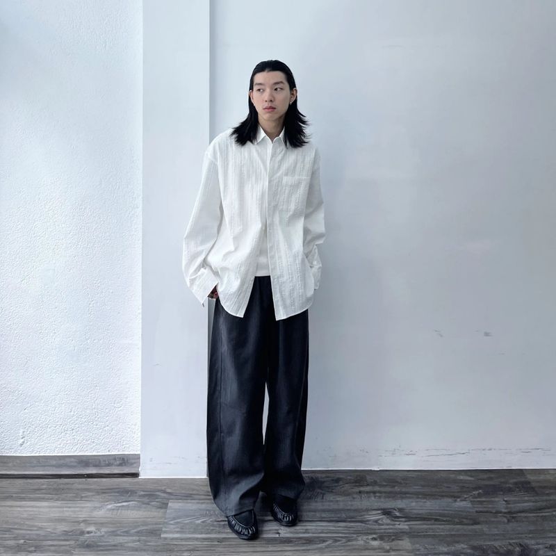 Textured Stripe Drop-Shoulder Shirt
