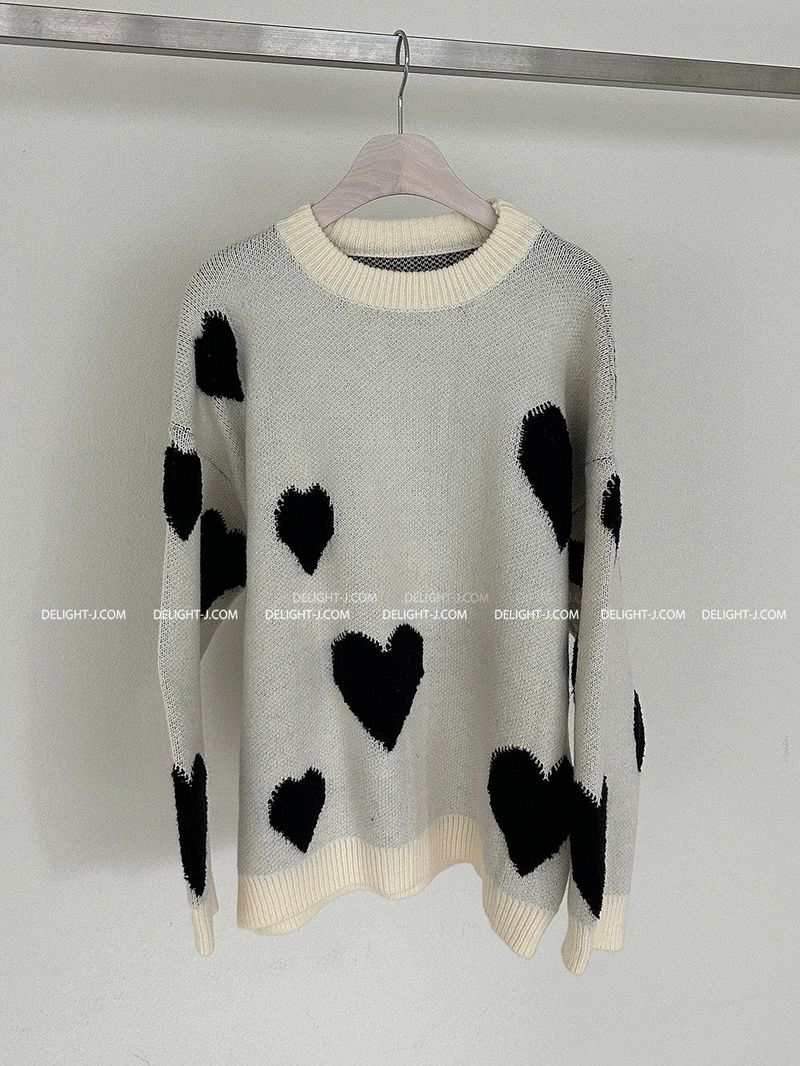 heart pattern loose fit knitwear