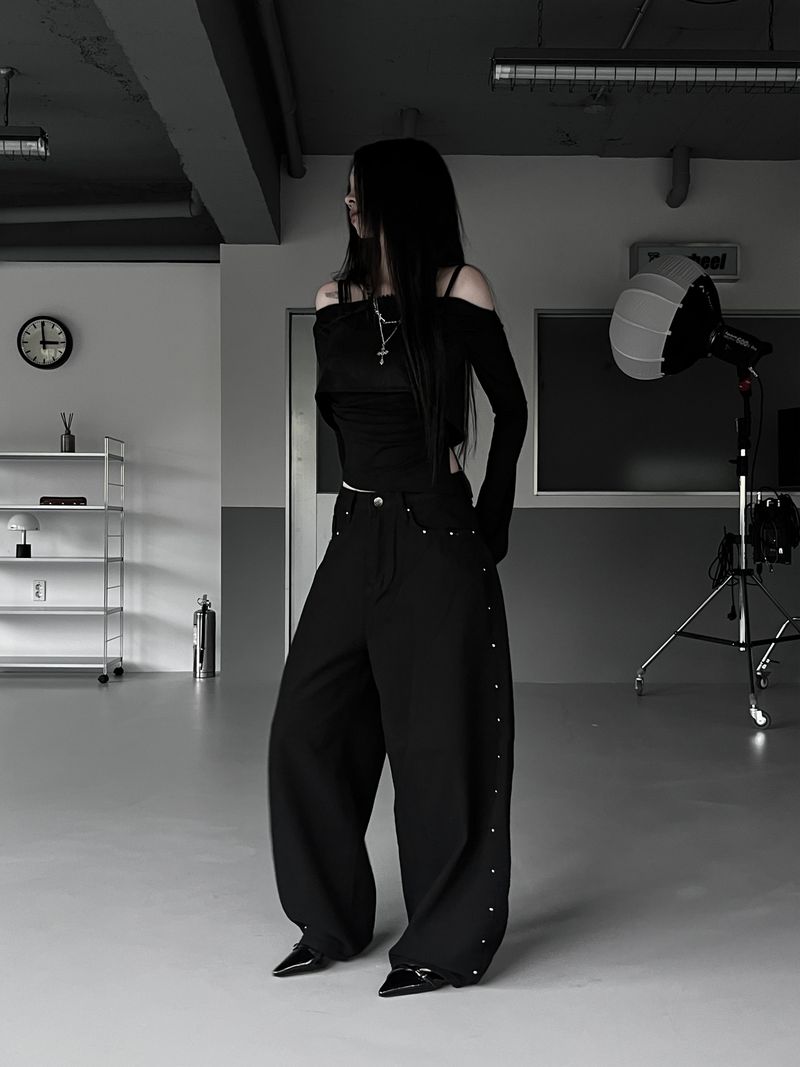 studded balloon wide pants (2color)