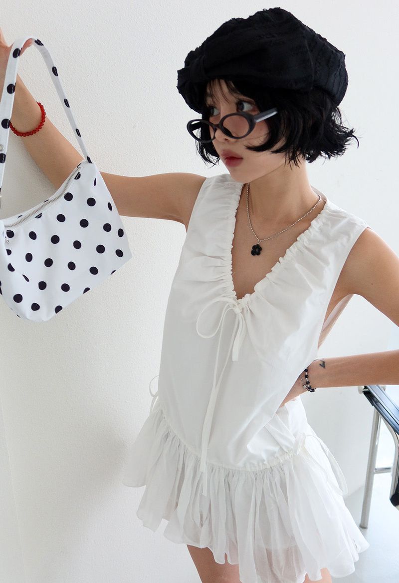 Salon frill string mini-dress