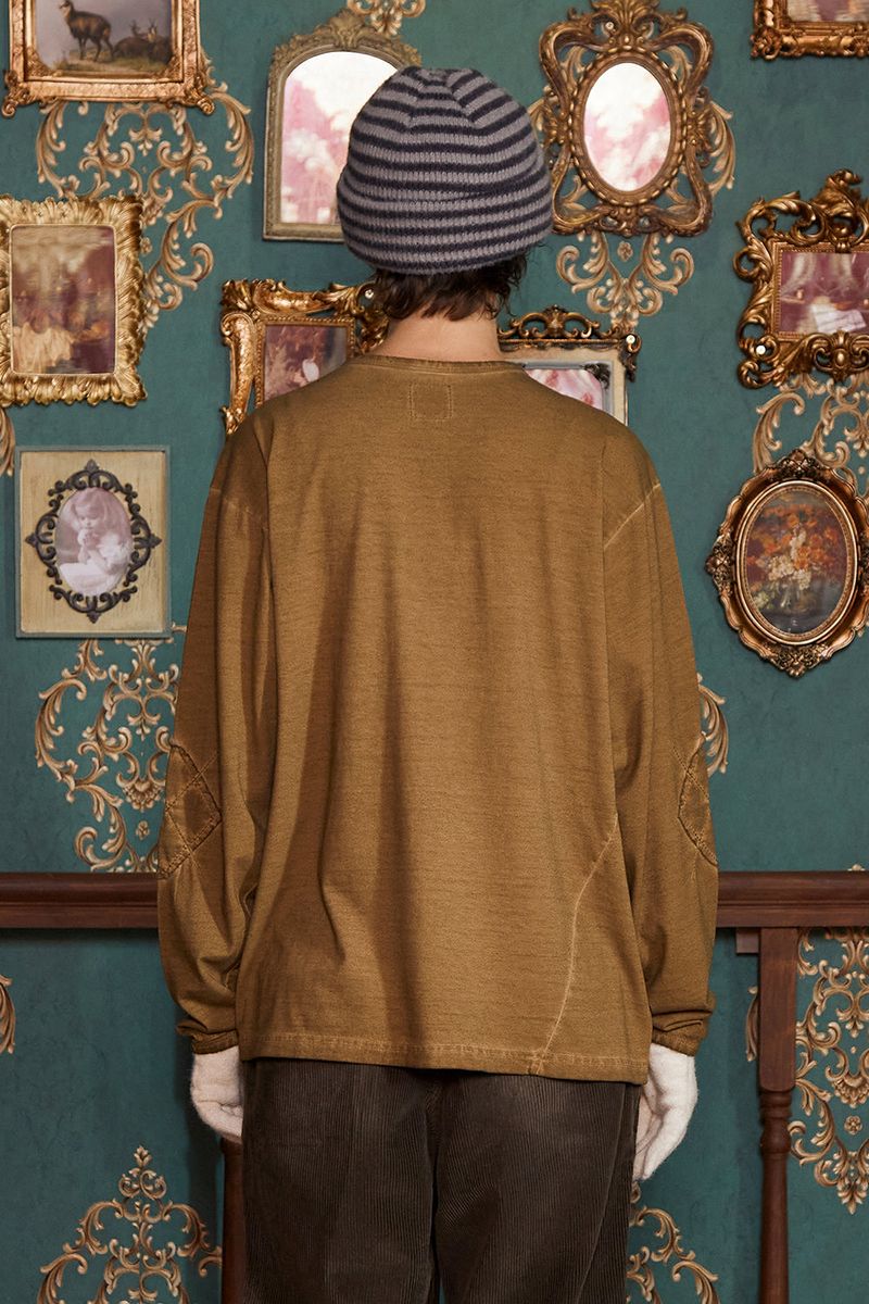 DYED ARGYLE LONG SLEEVE T SHIRT / OLIVE