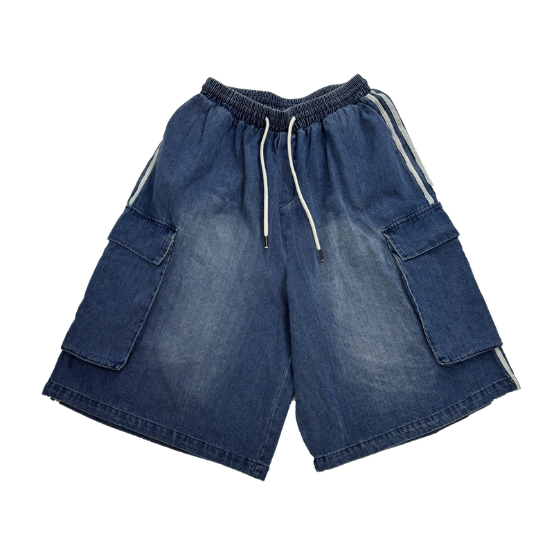 track denim cargo shorts