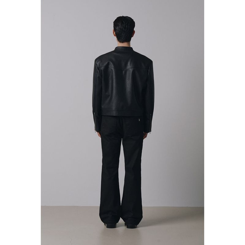 Essential cracked leather biker jacket(Black)