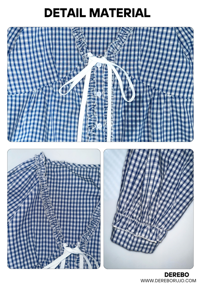 lovely blue checkered cotton blouse