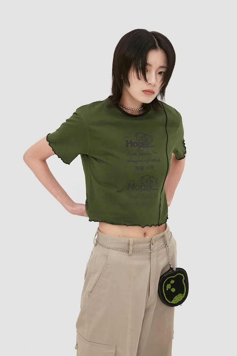 APIECEOFCAKE（ピースオブケイク）の「Hope Language Crop Tee_Green（Tops）」