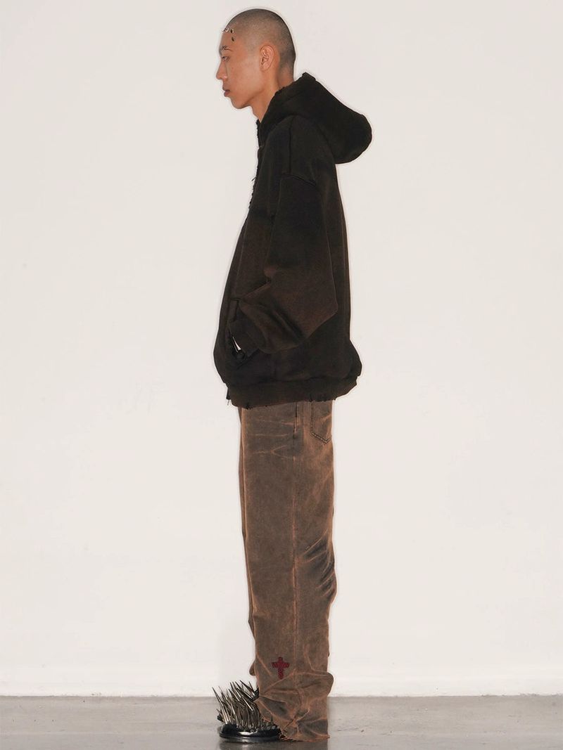 TIE SPRAYED BOOT CUT SUEDE PANTS