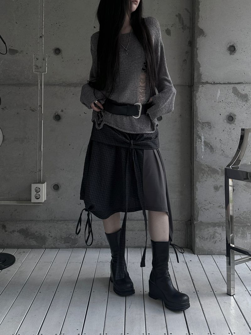 layered check wrap skirt (2color)