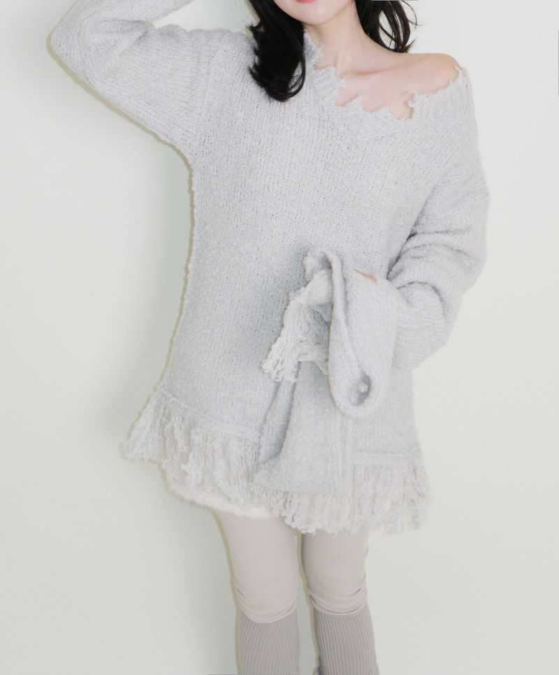 Puddle Demoor Tester Damage Long-Sleeved Knitwear Dress (Muffler Set)