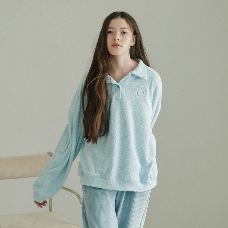 FLEECE COLLARED POLO SHIRT (LIGHT BLUE)