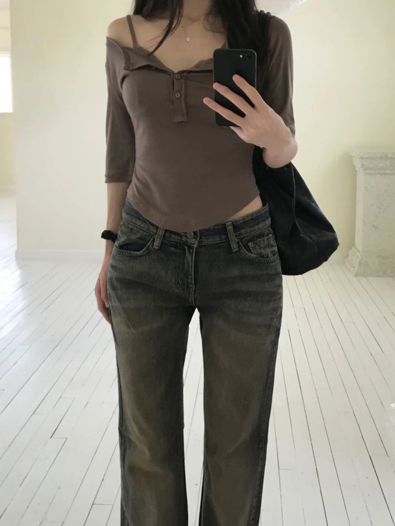 [Bralette SET] Martin Henley Neck Layered T-shirt (one color)