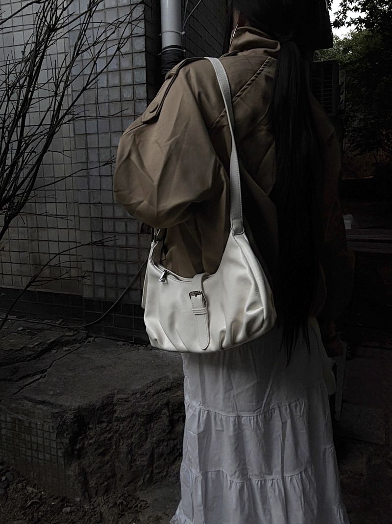 minimal leather buckle shoulder bag (2color)