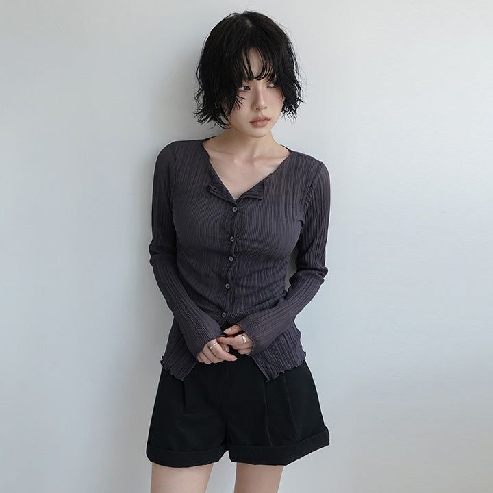 [Revotin] Ribbed Wave Slim Cardigan - 6 Colors