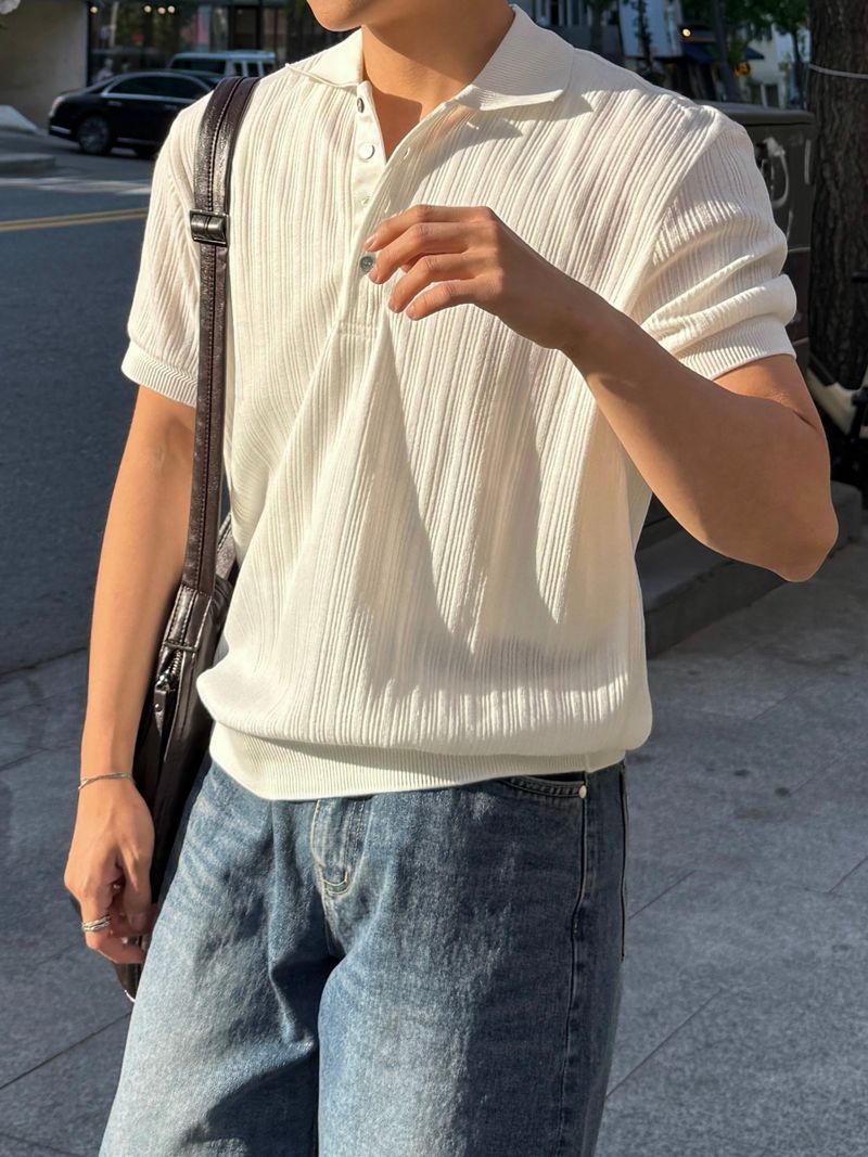 Texture collar knitwear short-sleeve