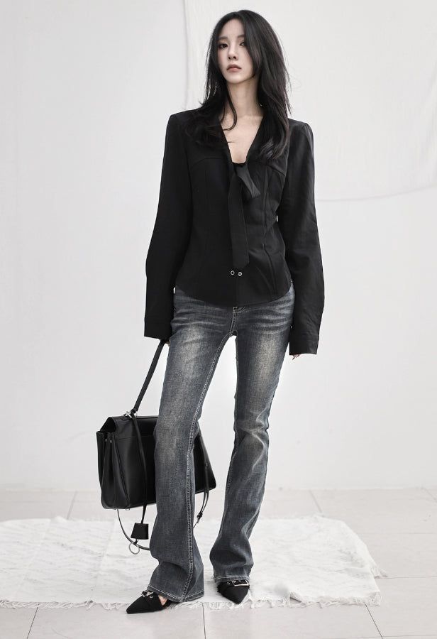 Stitch wing pocket denim pants