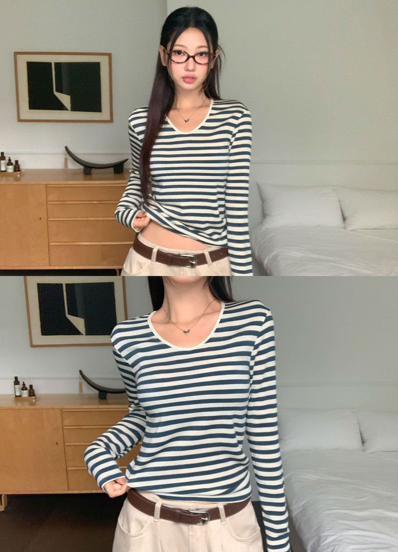 BEIDELLI（ベイデリー）の「[MADE] エデンUネックストライプ長袖Tシャツ（トップス）」