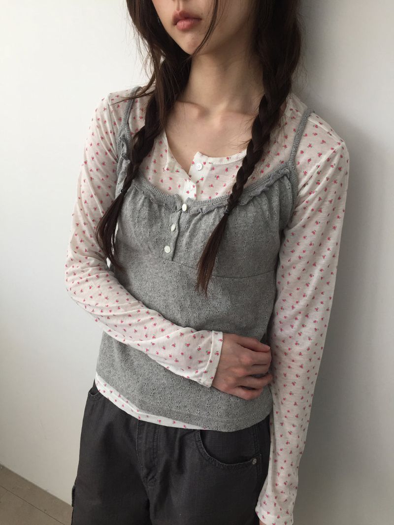 Floral Henley Neck Long Sleeve (4color)