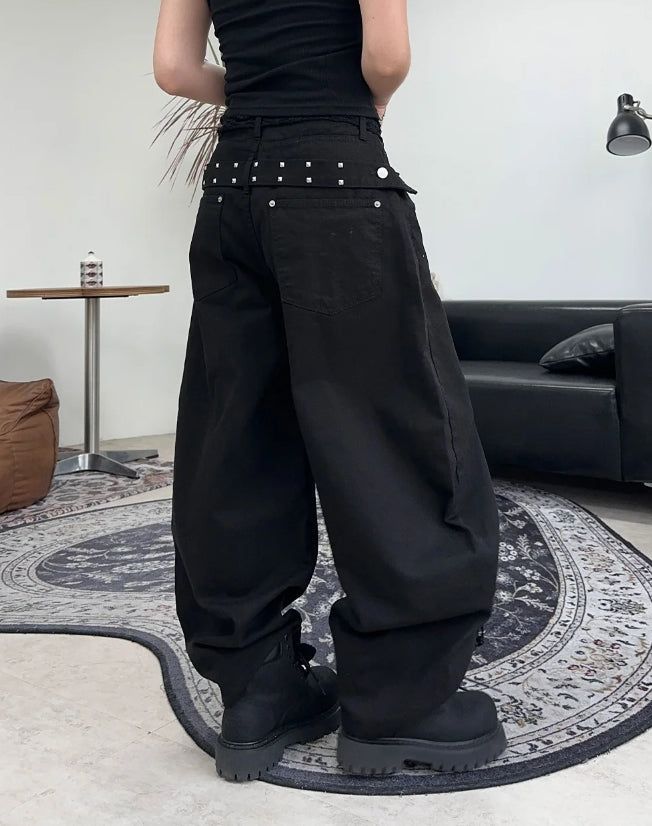 Pale studded strap pants