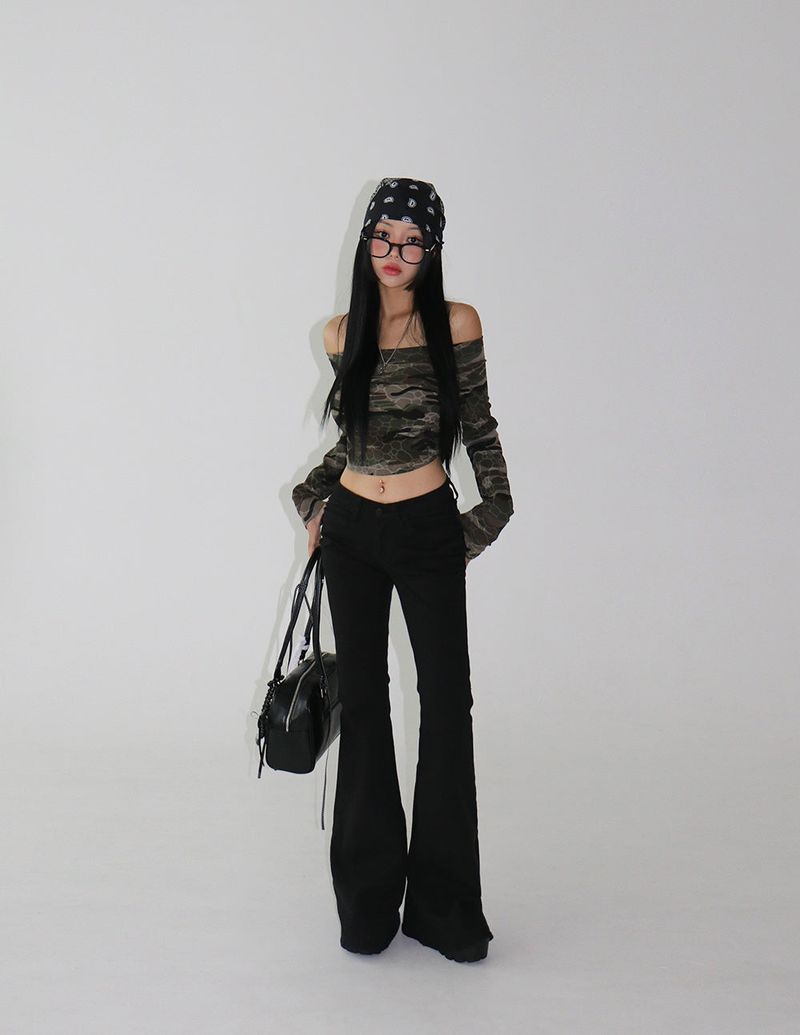 Pelvic Shirring Low-rise Bootcut Pants