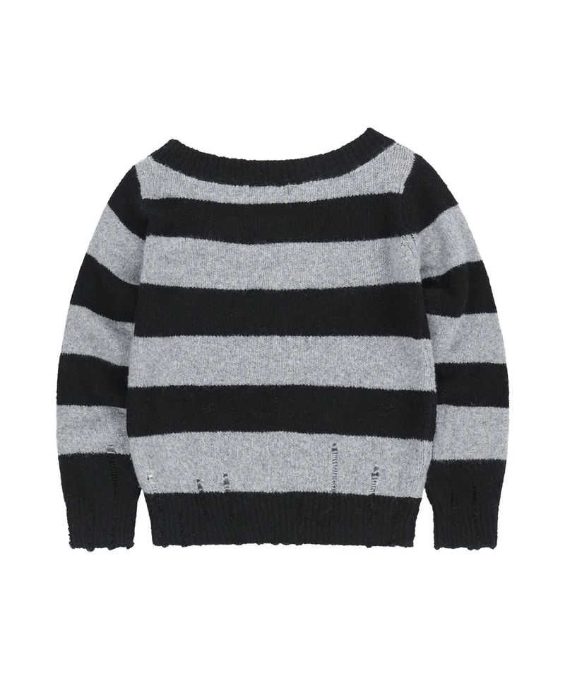 DAMAGED OFF SHOULDER STRIPE KNIT_BLACK