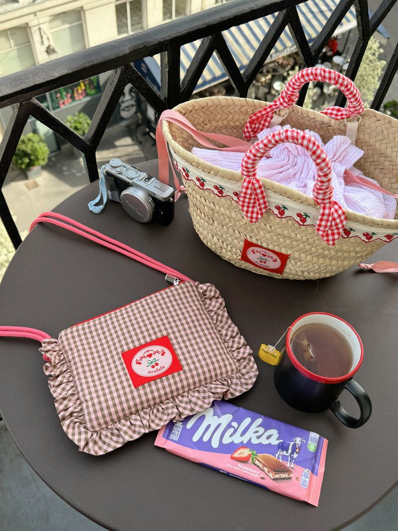 cherry & cereja Frill pouch bag check pattern cross bag