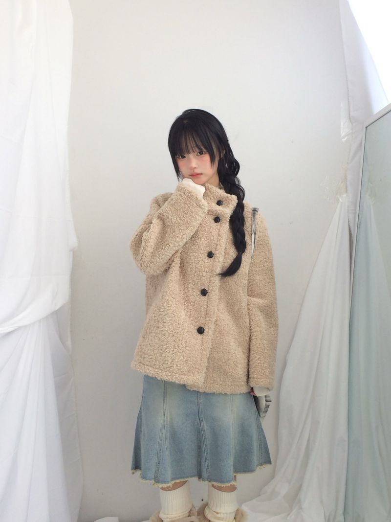 highneck puffy fur jacket