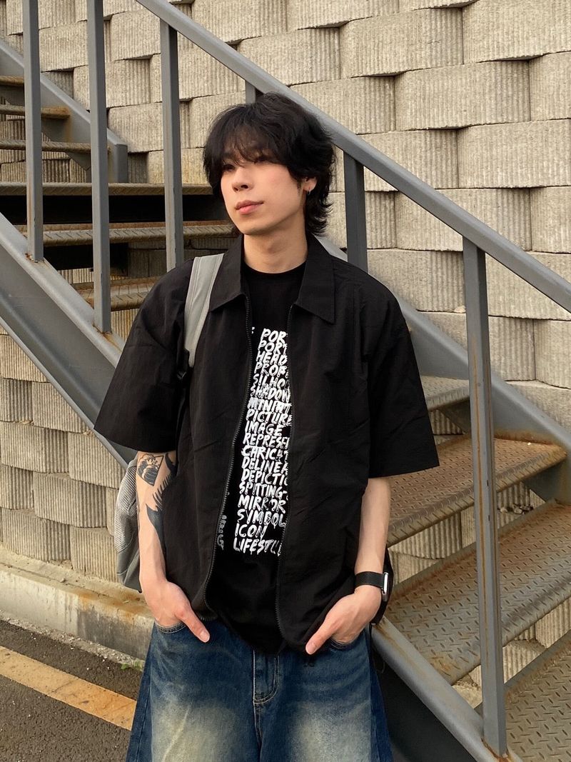 Factory nylon two way short sleeve zip-up jacket 2C