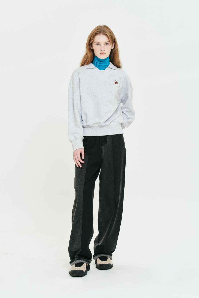CHERRY OPEN COLLAR SWEATSHIRT [MELANGE GRAY]