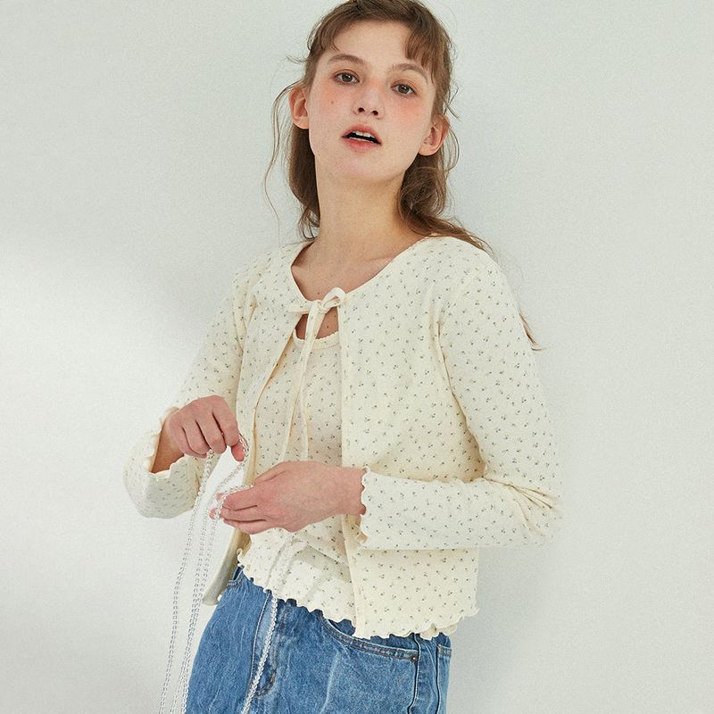 RIBBON PUNCHING CARDIGAN_CREAM