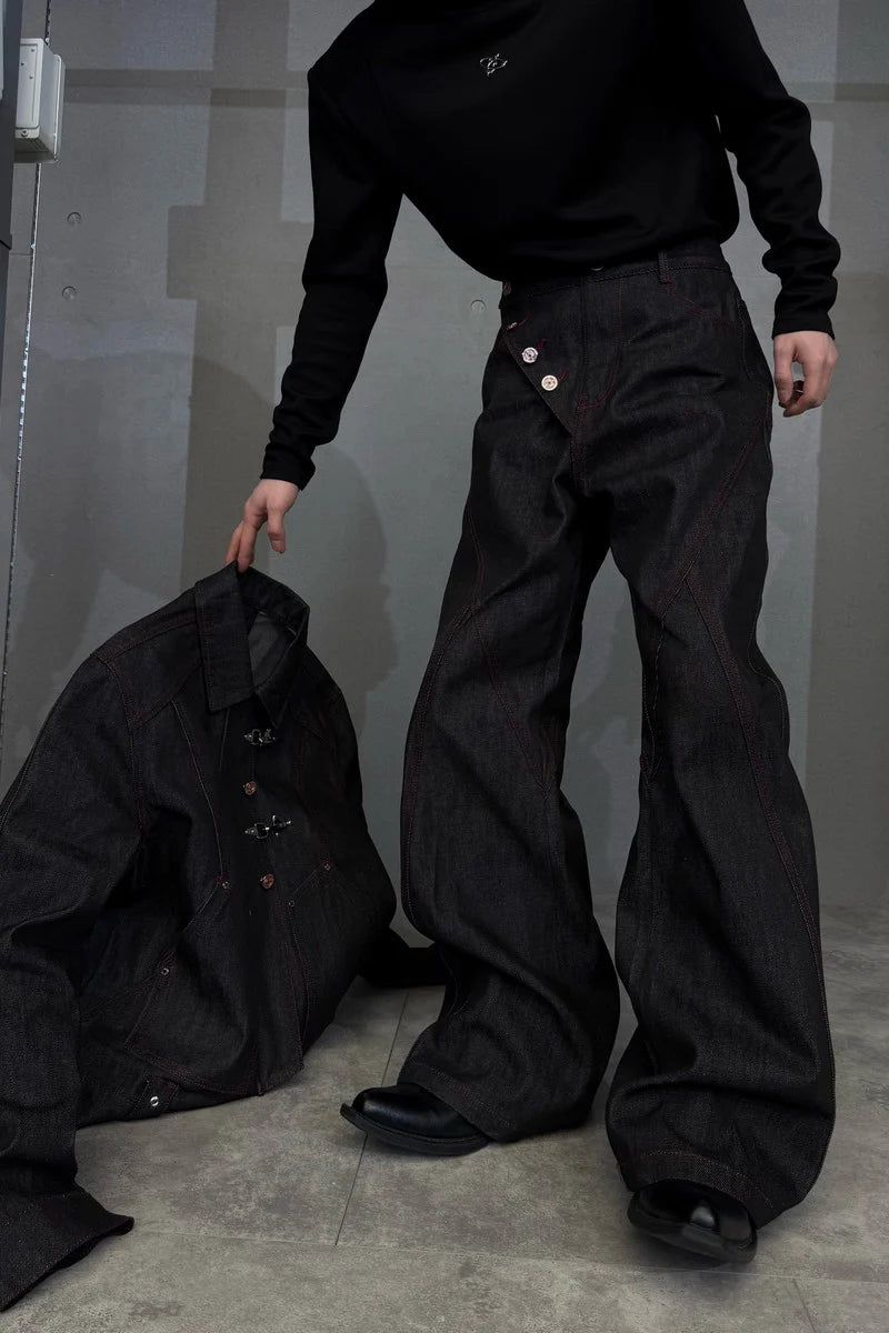 Black Flared Raw Jeans