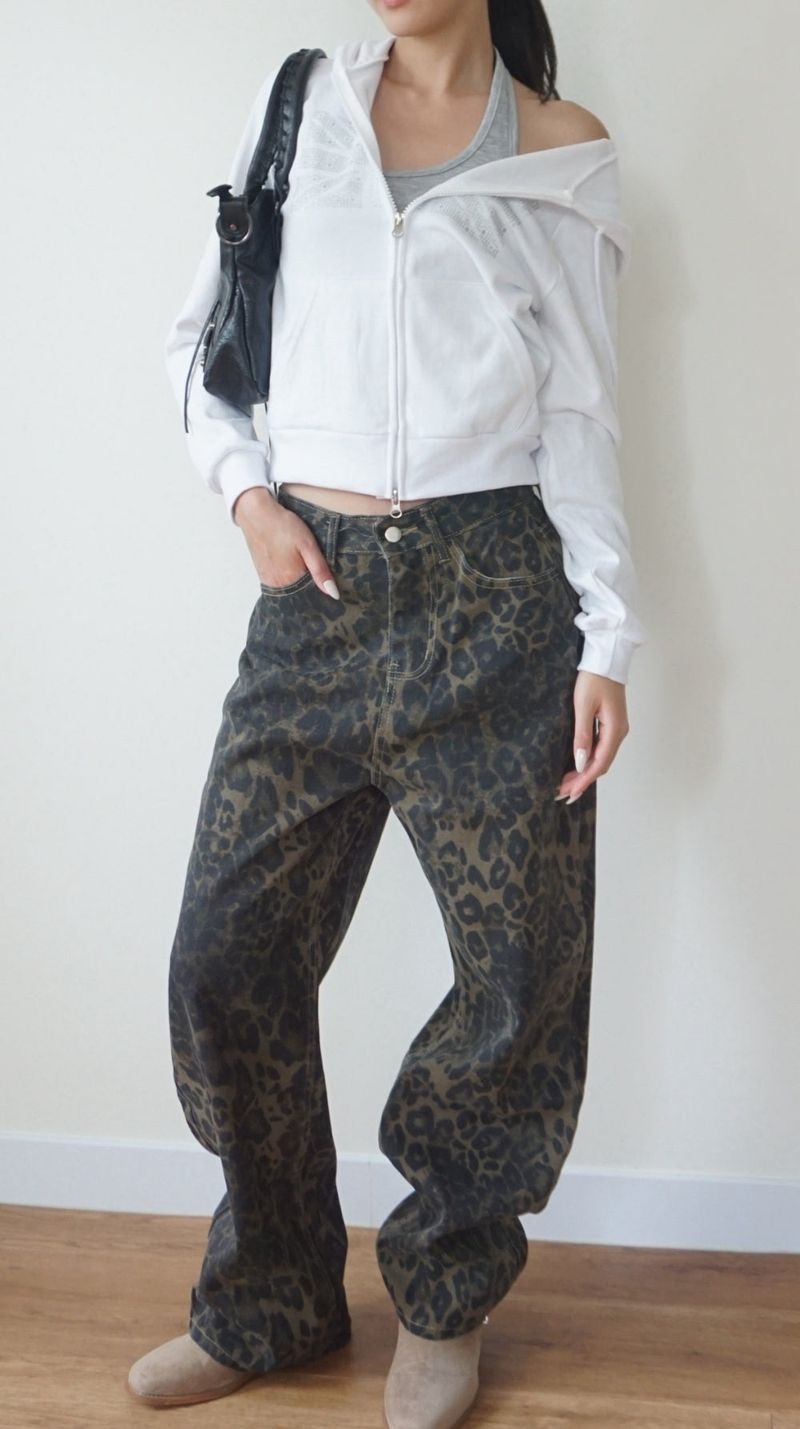 leopard denim pants