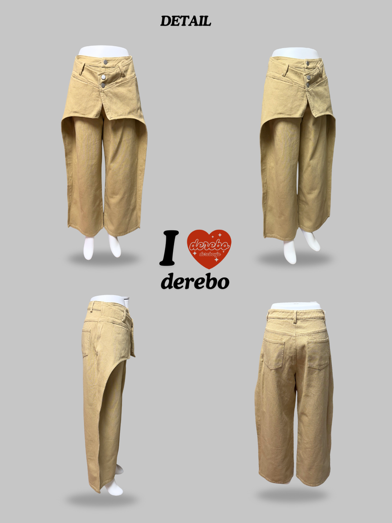 Layered cotton wide casual pants