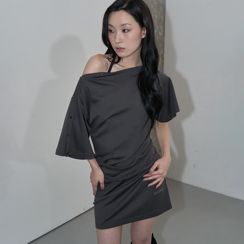 MULTI-WAY SNAP DRAPE DRESS (CHARCOAL)