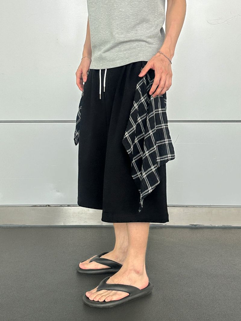 Ciel Check Shirt Layered Bermuda Pants