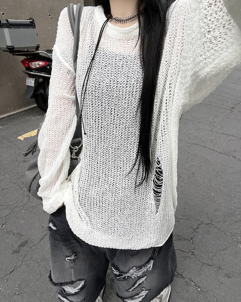 heenytsuki（ヒニツキ）の「Mikey Net Damage Knitwear（Tops）」