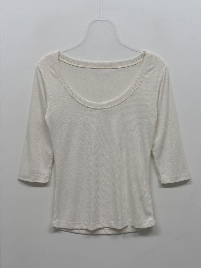 Ribbed Deep U-Neck Crop T-Shirt