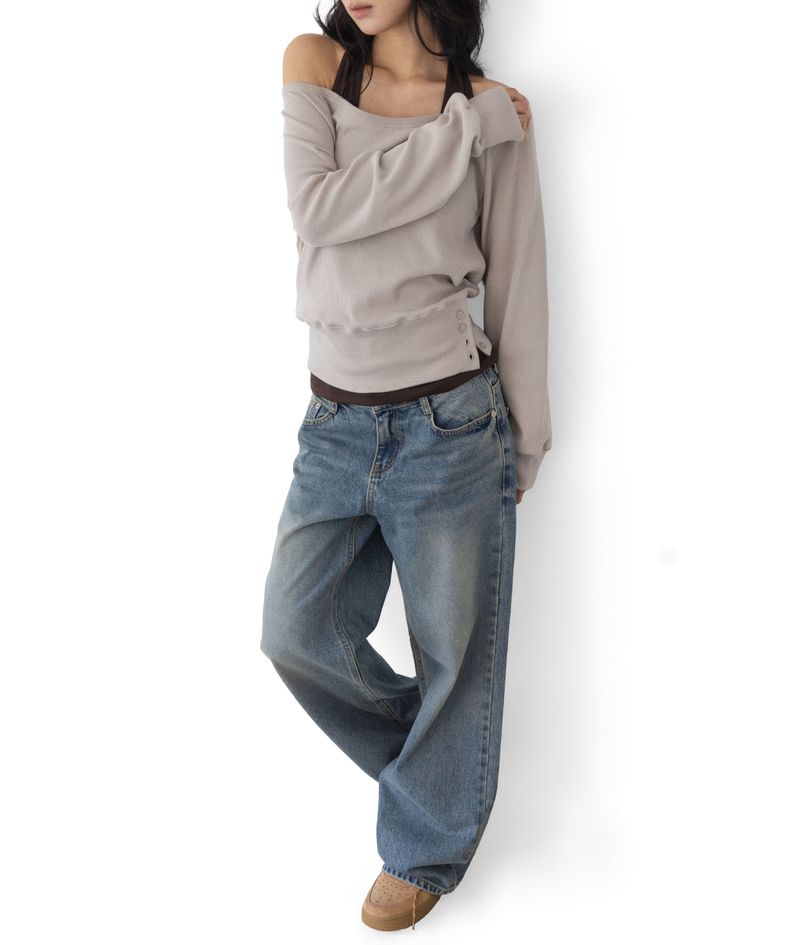 (Set) Wapi Layered Waffle Sweatshirt