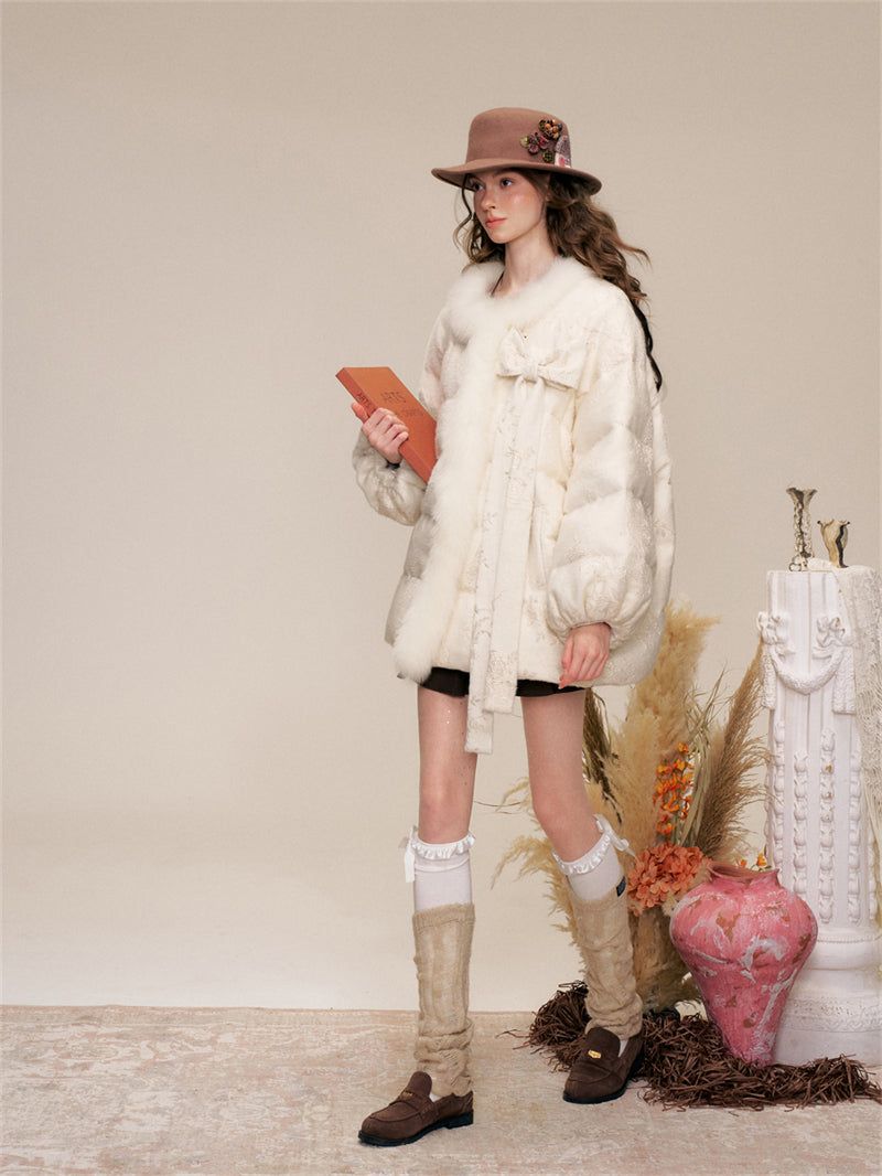 Ribbon Fur Trimming Duck Down Jacket