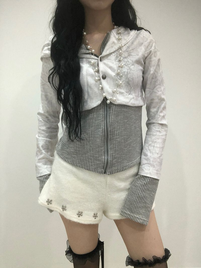 Fuzzy Snow Stud Mini Shorts