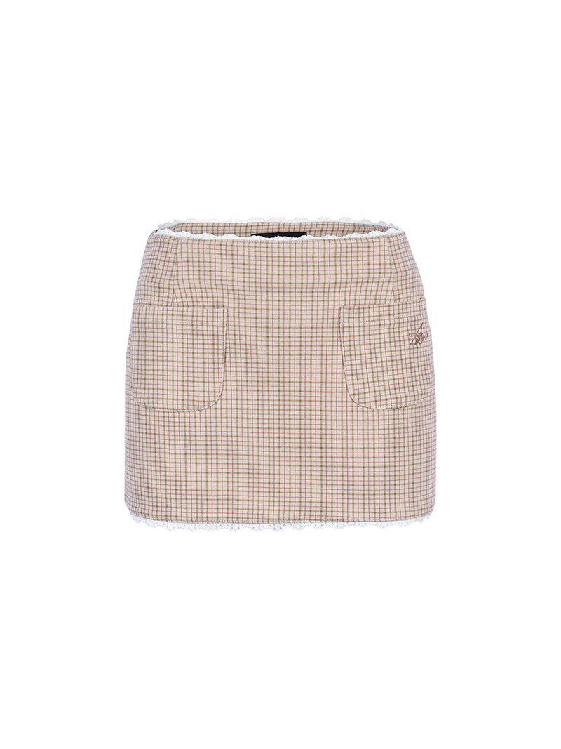 ANOTHERA(アナザーエー)の「LOW-RISE CHECK LACE MINI SKIRT_Beige(Skirts)」