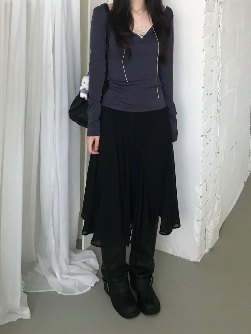 chiffon midi skirt (2color)